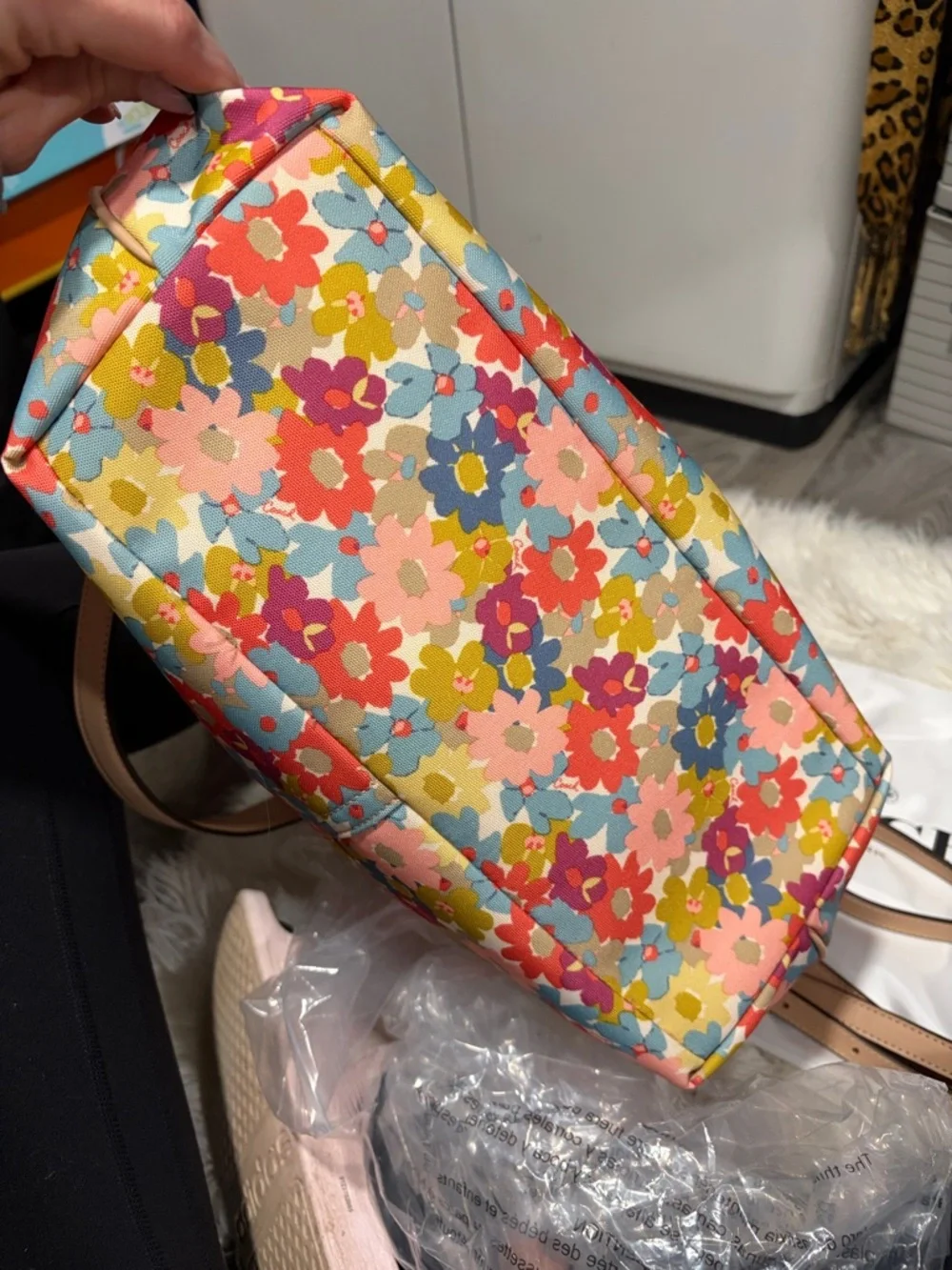 Coach Floral Drawstring Bucket Bag - Pink, Red, Blue, Yellow, Cream - Picture 10 of 15